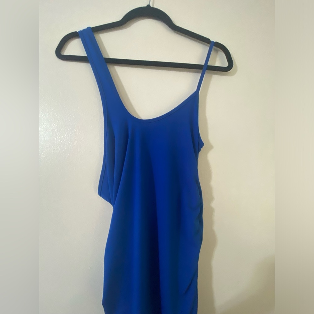 Blue One Shoulder Ruched Body-Con Dress - Picture 2 of 6